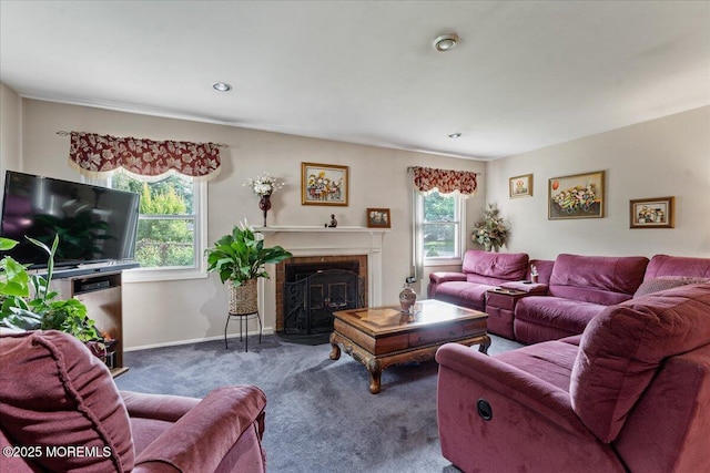23 Spring St, Franklin Twp, NJ 08873 - carpeted living area featuring a fireplace with flush hearth and recessed lighting
