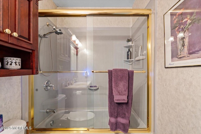 23 Spring St, Franklin Twp, NJ 08873 - bathroom featuring toilet and bath / shower combo with glass door