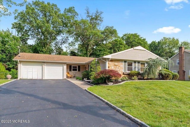 23 Spring St, Franklin Twp, NJ 08873 - ranch-style home with driveway, a garage, a front yard, and stone siding