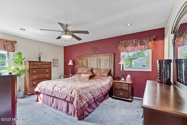 23 Spring St, Franklin Twp, NJ 08873 - bedroom featuring light carpet, multiple windows, recessed lighting, and ceiling fan