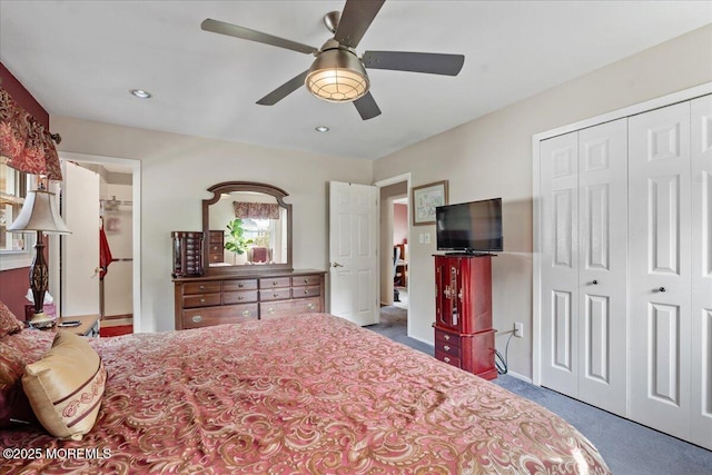 23 Spring St, Franklin Twp, NJ 08873 - bedroom featuring carpet, a closet, a ceiling fan, and recessed lighting
