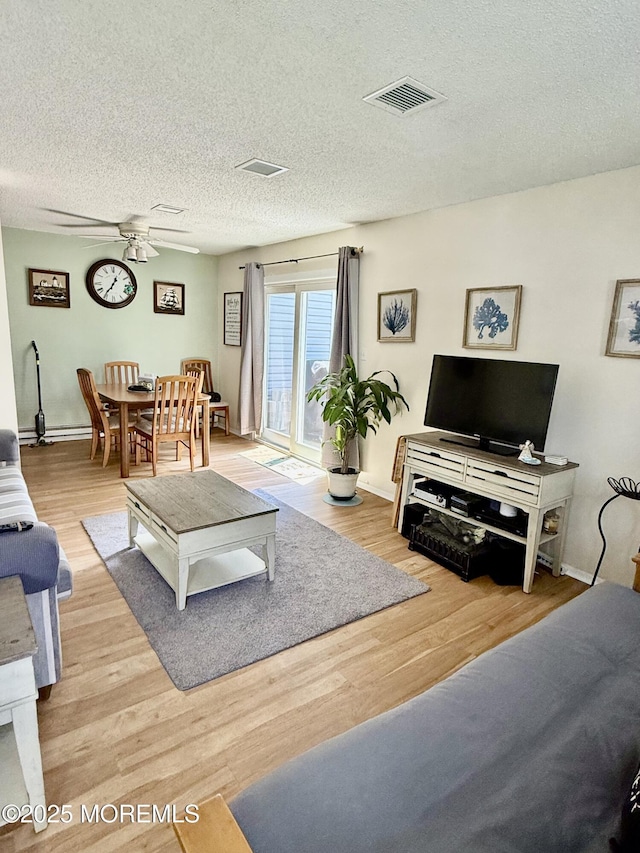 7 S Seas Ct, Barnegat, NJ 08005 - living area with a ceiling fan, wood finished floors, and a textured ceiling