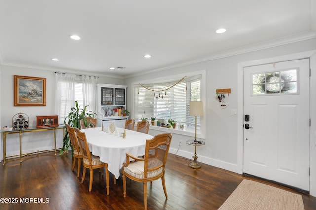 602 Butler Ave, Point Pleasant, NJ 08742 - dining space with plenty of natural light, ornamental molding, wood finished floors, recessed lighting, and a chandelier