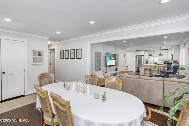 602 Butler Ave, Point Pleasant, NJ 08742 - dining room featuring recessed lighting, dark wood-style flooring, and crown molding