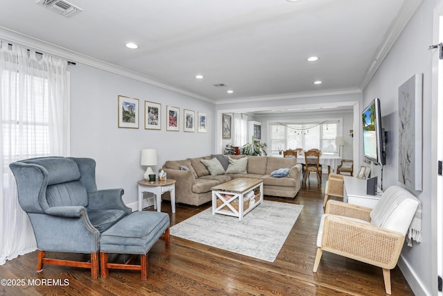 602 Butler Ave, Point Pleasant, NJ 08742 - living room featuring ornamental molding, recessed lighting, and dark wood-type flooring