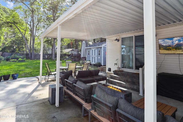 602 Butler Ave, Point Pleasant, NJ 08742 - view of patio / terrace with outdoor dining area, an outdoor living space with a fire pit, and an outdoor structure
