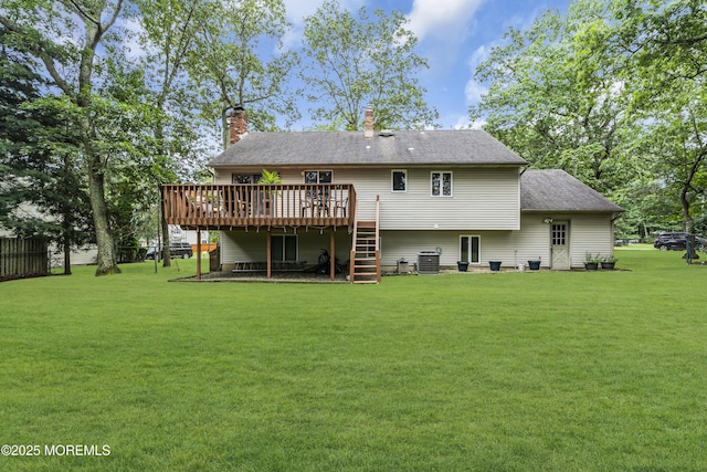 5 Partree Rd, Jackson, NJ 08527 - rear view of house with a deck, a yard, roof with shingles, stairway, and a chimney