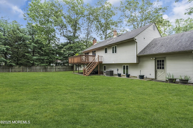 5 Partree Rd, Jackson, NJ 08527 - rear view of property featuring a wooden deck, roof with shingles, stairs, and a chimney