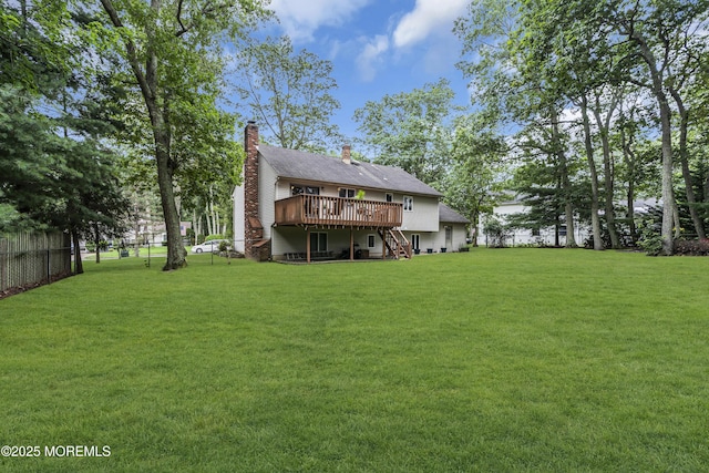5 Partree Rd, Jackson, NJ 08527 - rear view of house featuring a wooden deck, stairway, and a chimney