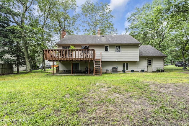5 Partree Rd, Jackson, NJ 08527 - rear view of property with a deck, a shingled roof, a chimney, and stairs