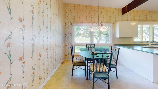 2 Patty Dr, Wrightstown, NJ 08562 - dining room with wallpapered walls and beam ceiling