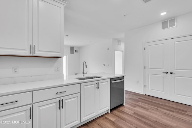 750 Lighthouse Dr Unit 3201, Barnegat, NJ 08005 - kitchen featuring stainless steel dishwasher, white cabinets, light wood-type flooring, light countertops, and a peninsula