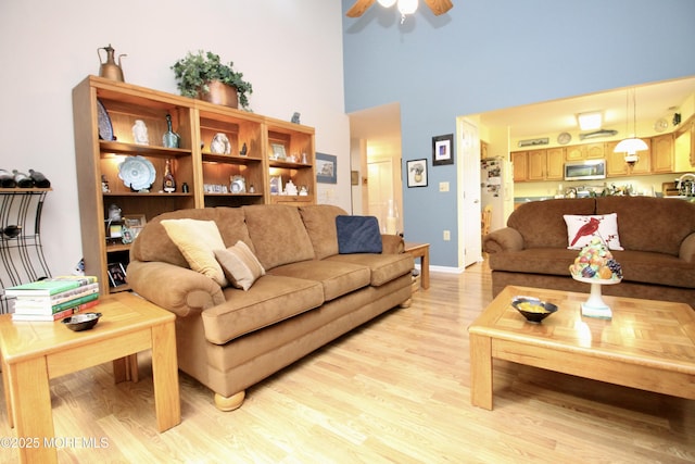 2 Dowing Ln, Jackson, NJ 08527 - living room with a towering ceiling, ceiling fan, and light wood-style floors
