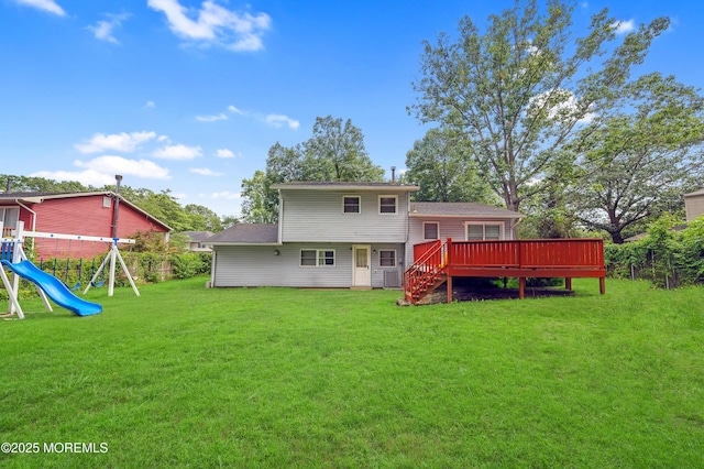 23 Montana Dr, Jackson, NJ 08527 - back of house with a wooden deck, a yard, stairway, and a playground