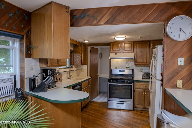 28 Florence Ave, Leonardo, NJ 07737 - kitchen featuring stainless steel range with gas cooktop, under cabinet range hood, and brown cabinets
