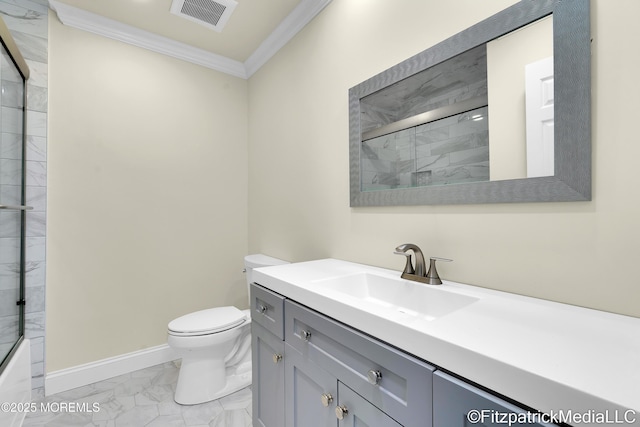 13 Everest Dr N, Brick, NJ 08724 - full bathroom with marble look tile flooring, crown molding, and vanity
