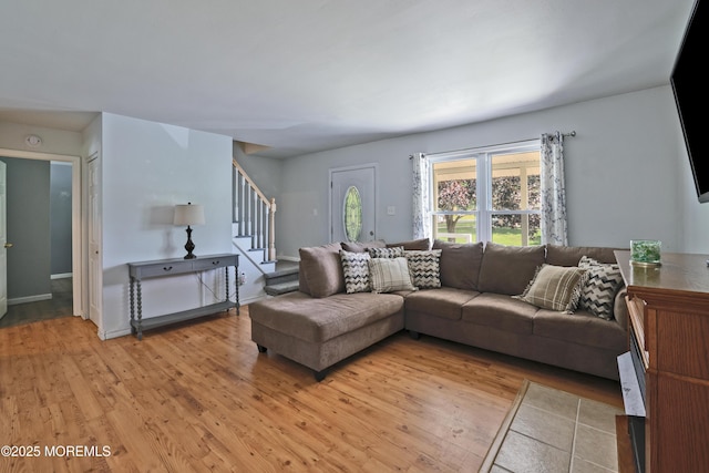 107 Seneca Lake Dr, Little Egg Harbor, NJ 08087 - living area featuring stairs and light wood-style flooring