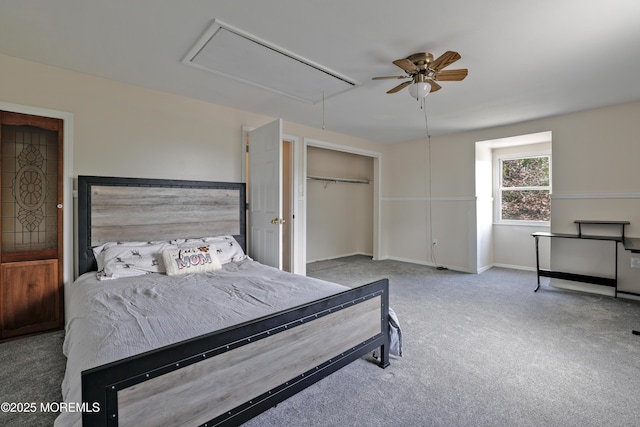 107 Seneca Lake Dr, Little Egg Harbor, NJ 08087 - bedroom featuring attic access, carpet, ceiling fan, and a closet