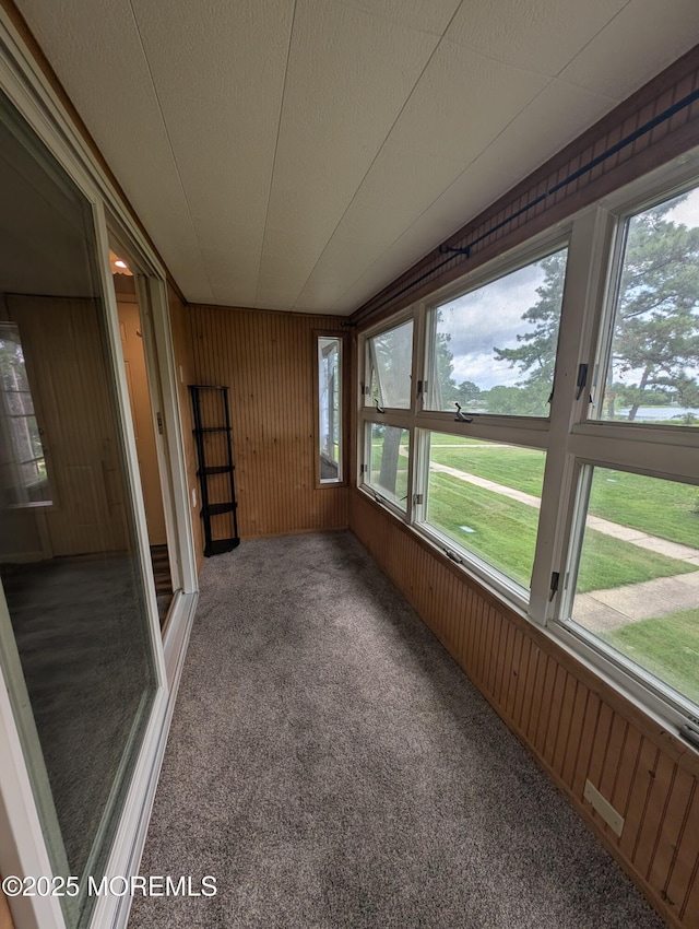 44J Cambridge Ct Unit 2010, Lakewood, NJ 08701 - unfurnished sunroom with carpet, wood walls, and plenty of natural light