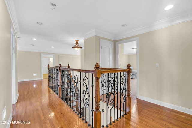 208 Imperial Ct, Lakewood, NJ 08701 - corridor featuring an upstairs landing, wood finished floors, recessed lighting, and ornamental molding