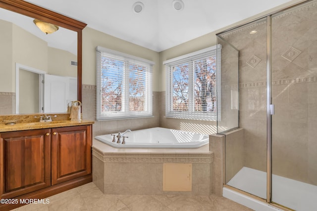 208 Imperial Ct, Lakewood, NJ 08701 - full bath featuring vanity, a bath, a stall shower, and tile patterned flooring