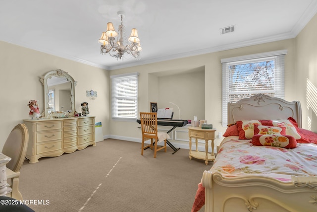 208 Imperial Ct, Lakewood, NJ 08701 - bedroom featuring a chandelier, multiple windows, light colored carpet, and crown molding