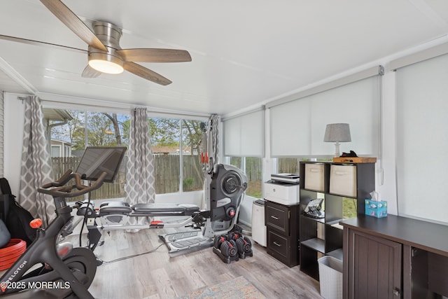 2015 Whitcomb Rd, Forked River, NJ 08731 - workout area featuring light wood-style floors and ceiling fan