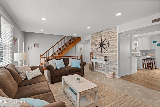 1301 SW Central Ave Unit A3, Seaside Park, NJ 08752 - living area with recessed lighting, stairway, and light tile patterned flooring