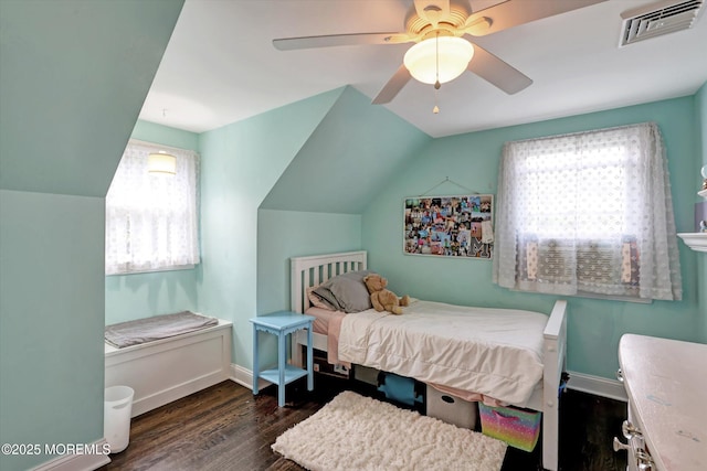 708 Lyman Ave, Brielle, NJ 08730 - bedroom with wood finished floors, vaulted ceiling, and ceiling fan