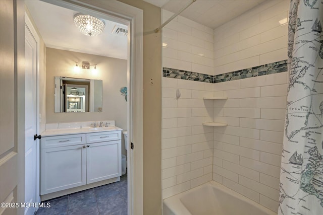 708 Lyman Ave, Brielle, NJ 08730 - full bath featuring vanity, shower / bathtub combination with curtain, and a chandelier