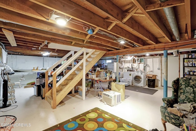 708 Lyman Ave, Brielle, NJ 08730 - unfinished below grade area featuring washing machine and dryer and stairs
