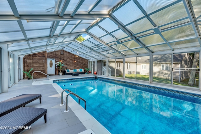 222 Bartley Rd, Jackson, NJ 08527 - indoor pool featuring an outdoor living space, a patio area, and glass enclosure