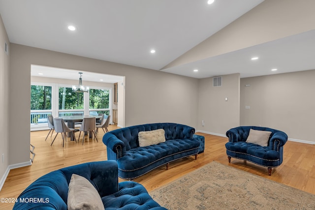222 Bartley Rd, Jackson, NJ 08527 - living room with a chandelier, recessed lighting, wood finished floors, and lofted ceiling