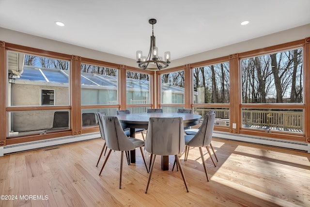 222 Bartley Rd, Jackson, NJ 08527 - sunroom featuring a chandelier, a baseboard heating unit, plenty of natural light, and recessed lighting
