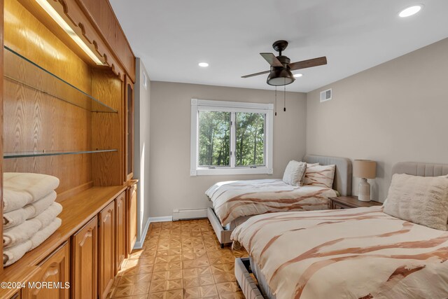 222 Bartley Rd, Jackson, NJ 08527 - bedroom with recessed lighting, a baseboard radiator, and a ceiling fan