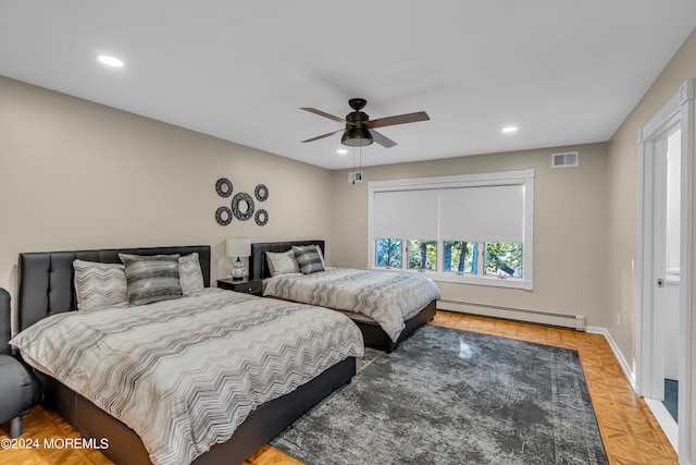 222 Bartley Rd, Jackson, NJ 08527 - bedroom featuring baseboard heating, recessed lighting, and a ceiling fan