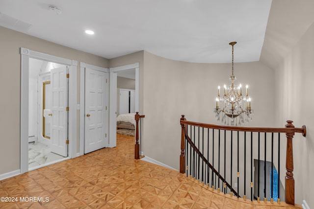 222 Bartley Rd, Jackson, NJ 08527 - hallway with an upstairs landing, a chandelier, and recessed lighting