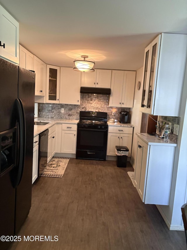 181 E Pleasant Grove Rd, Jackson, NJ 08527 - kitchen featuring black appliances, light countertops, decorative backsplash, and white cabinets