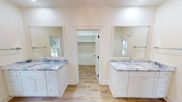 bathroom featuring vanity and hardwood / wood-style floors