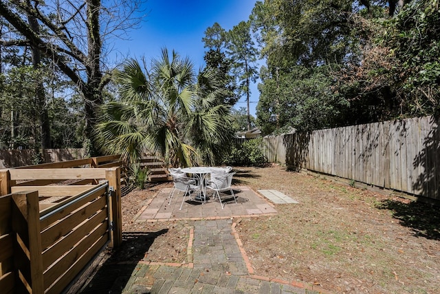 view of yard featuring a patio and a fenced backyard