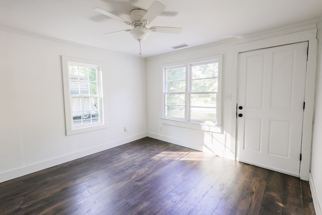 101 Hambleton St, Thomasville, GA 31792 - foyer with dark wood-style flooring, a ceiling fan, and ornamental molding