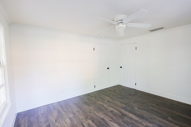 101 Hambleton St, Thomasville, GA 31792 - spare room featuring dark wood finished floors, crown molding, and ceiling fan