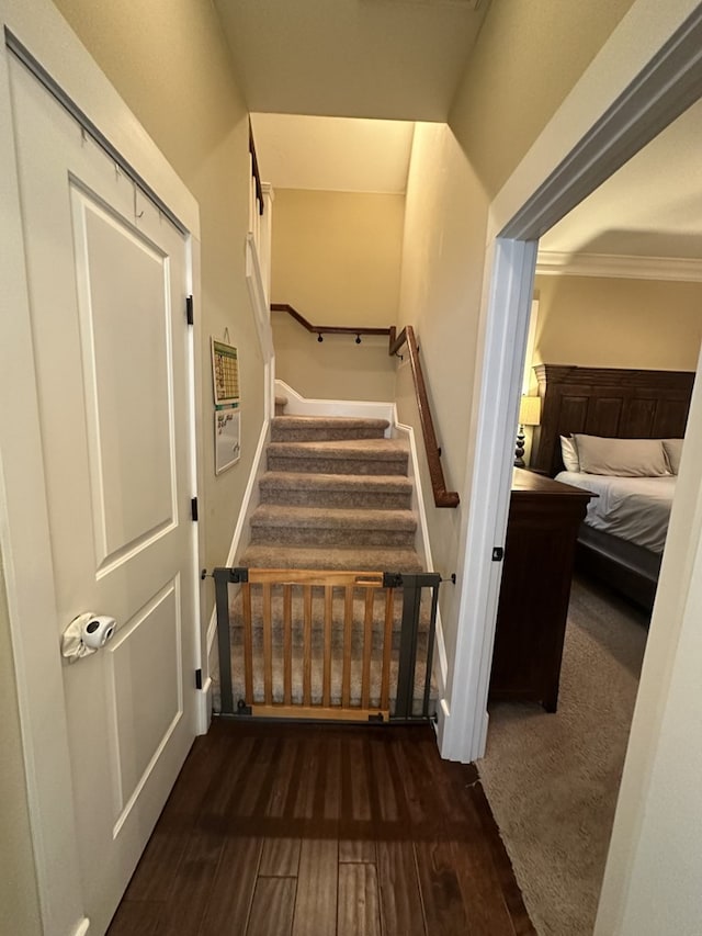 staircase featuring hardwood / wood-style flooring