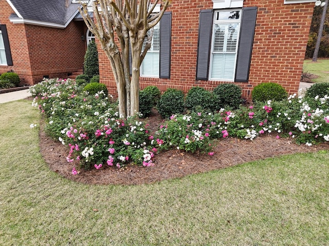 view of side of property with a lawn