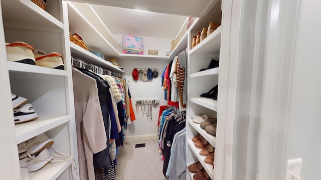 walk in closet with carpet