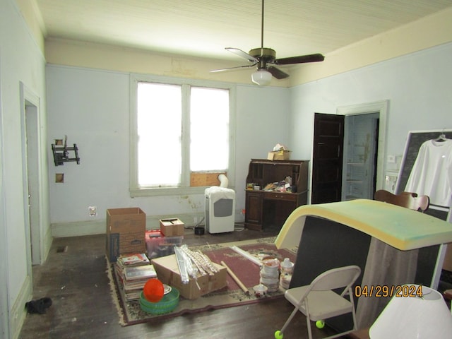 interior space featuring ceiling fan