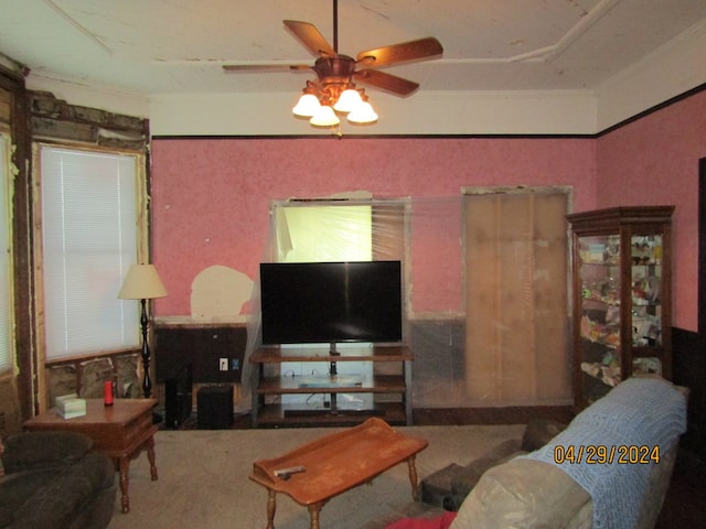 living room with ceiling fan