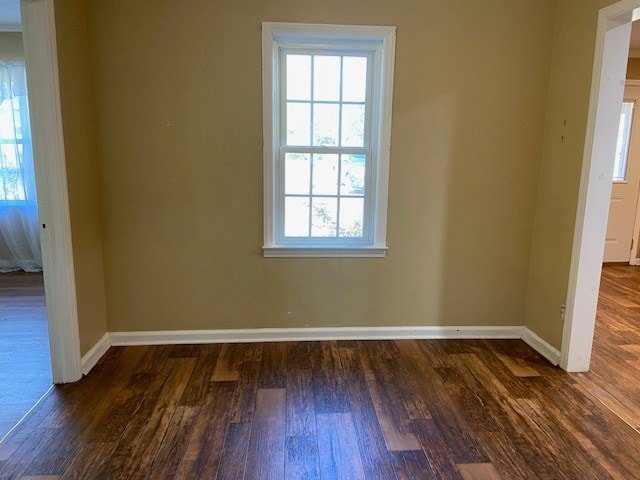 unfurnished room with dark hardwood / wood-style floors