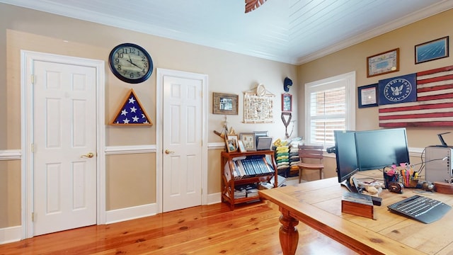 1017 Rowland Rd, Boston, GA 31626 - office space featuring hardwood / wood-style floors, ornamental molding, and baseboards