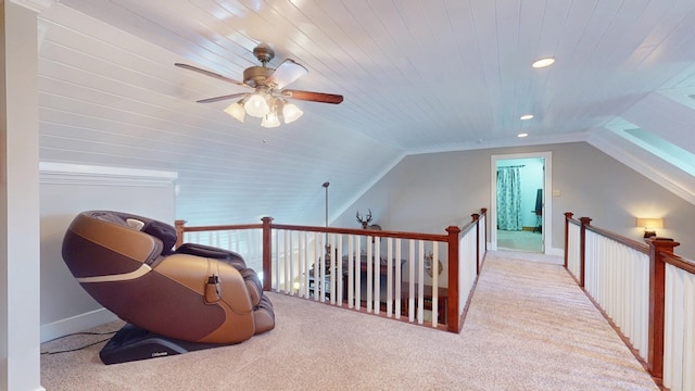 1017 Rowland Rd, Boston, GA 31626 - sitting room with carpet, a ceiling fan, vaulted ceiling, recessed lighting, and baseboards